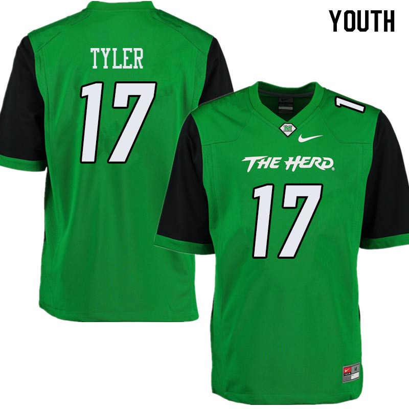 Youth #17 Ty Tyler Marshall Thundering Herd College Football Jerseys Sale-Green - Click Image to Close